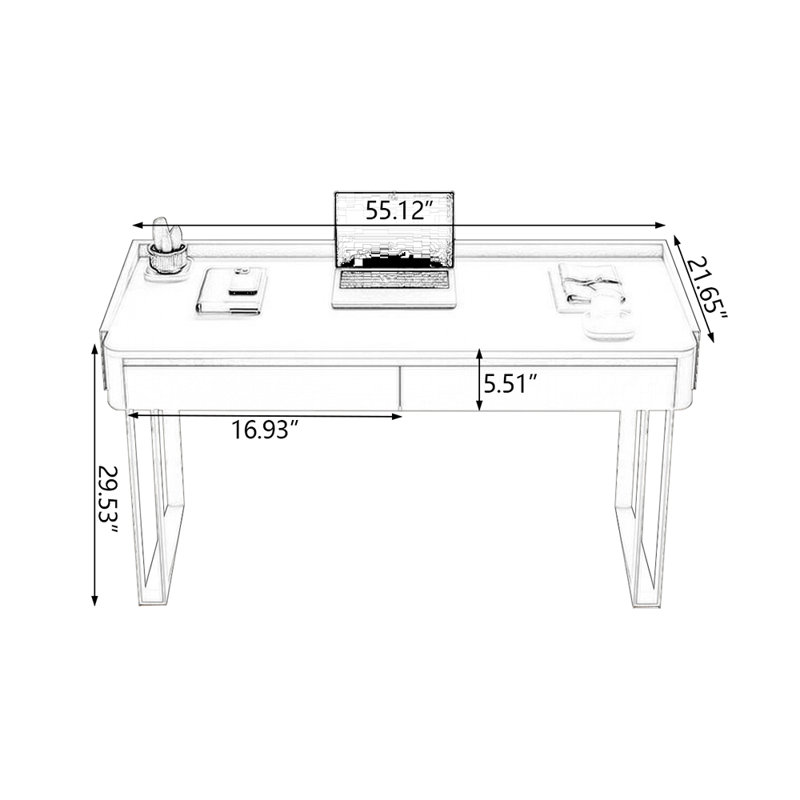 Bureau blanc / gris fritté rectangulaire + bois manufacturé + fer avec bureau à 2 tiroirs