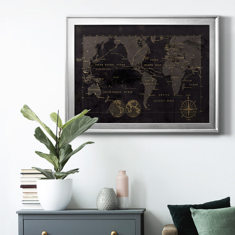 «Black Gold Map» - Reproduction d'un cadre photo sur toile, H 26,5 po x l 36,5 po x P 1 po, Argent