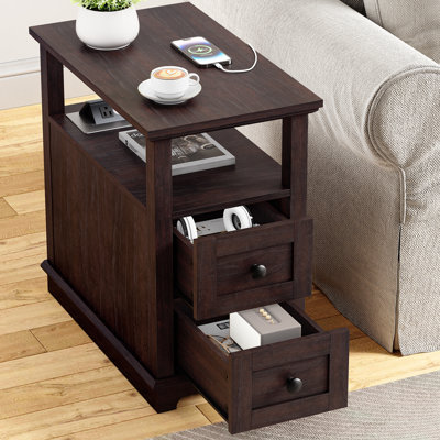2 Drawers End Tables with Storage and Fast Charging Station for Living Room