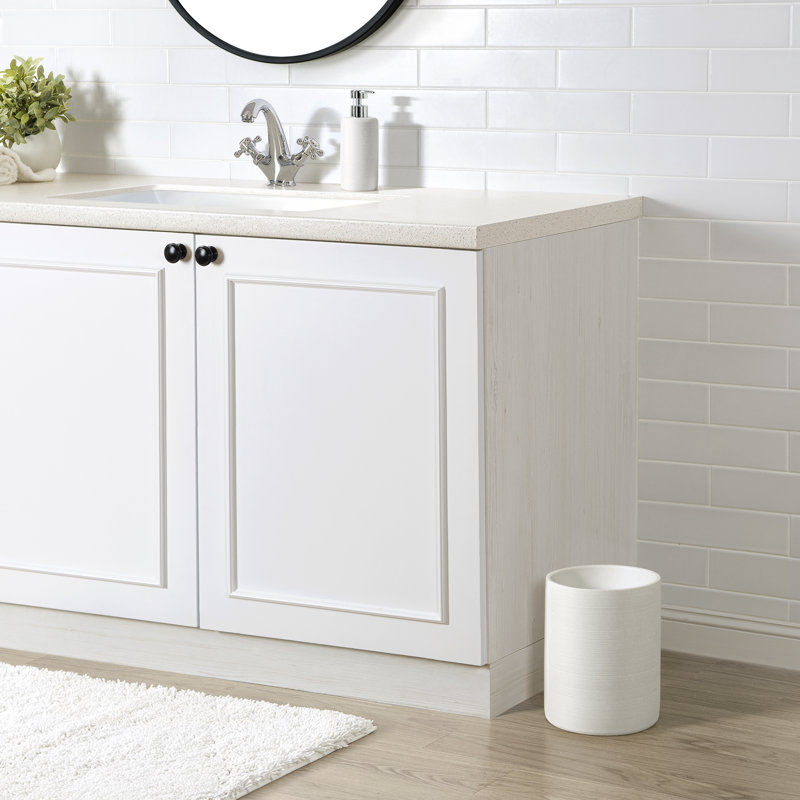 White Ribbed Resin Wastebasket with Flecked Detailing