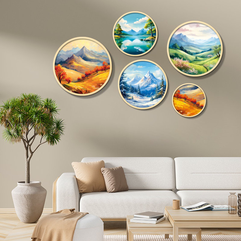 Elegant 5-Piece Decorative Framed MDF Painting Set, 17.1 x 17.1 inches & 14.6 x 14.6 inches & 12.2 x 12.2 inches & 10.2 x 10.2 inches & 7.1 x 7.1 inches | 100% Solid Wood Frames, Perfect for Home Décor & Gallery Walls