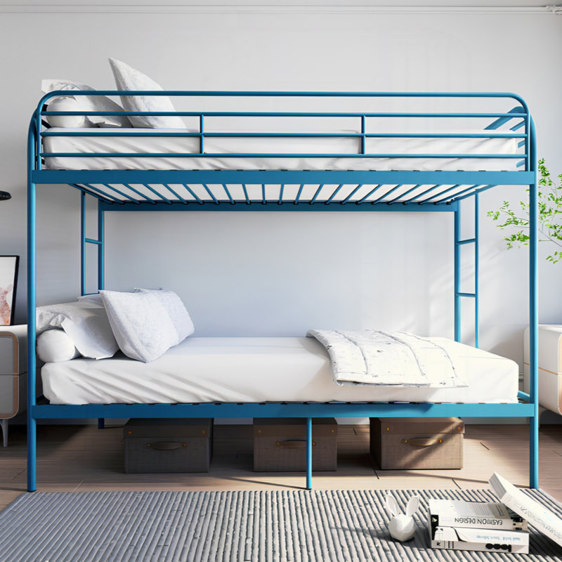 Metal Bunk Bed, Heavy Duty Bunk Beds With 2 Ladders And Full-Length Guardrai, No Box Spring Needed, Easy Assemble, Blue