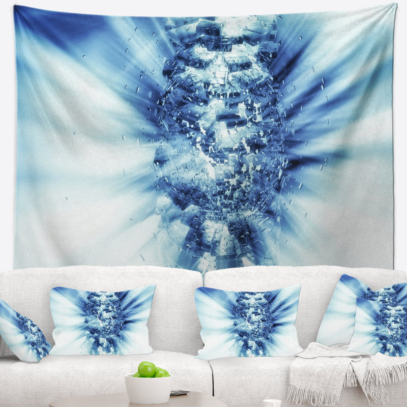 Tapisserie Fractal 3D Blue Splash Burst, H 32 po x l 39 po