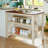 Solid Wood Rustic 45" Stationary Kitchen Island, Rubber Wood Butcher Block Dining Table Prep Table With 2 Open Shelves, Kitchen Island