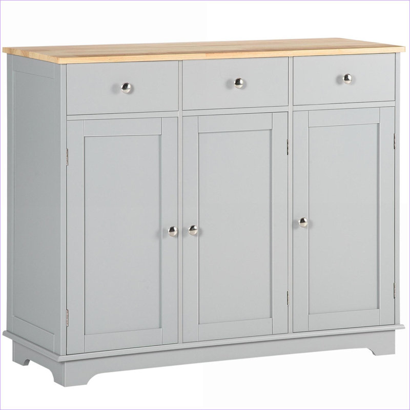 Armoires | Buffet 39,75 po avec tiroirs, plateau en bois d'hévéa, tablettes de rangement réglables, gris ardoise pour la cuisine, le salon et la salle à manger | Ferme | Panneau de fibres à densité moyenne