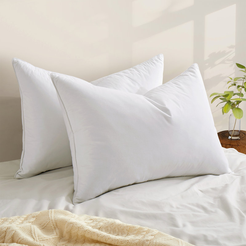 233 Thread Count 100% Cotton Grey Goose Feather & Down Bed Pillows – Set of 2 Fluffy & Supportive Hotel Style Pillows for Back & Side Sleepers
