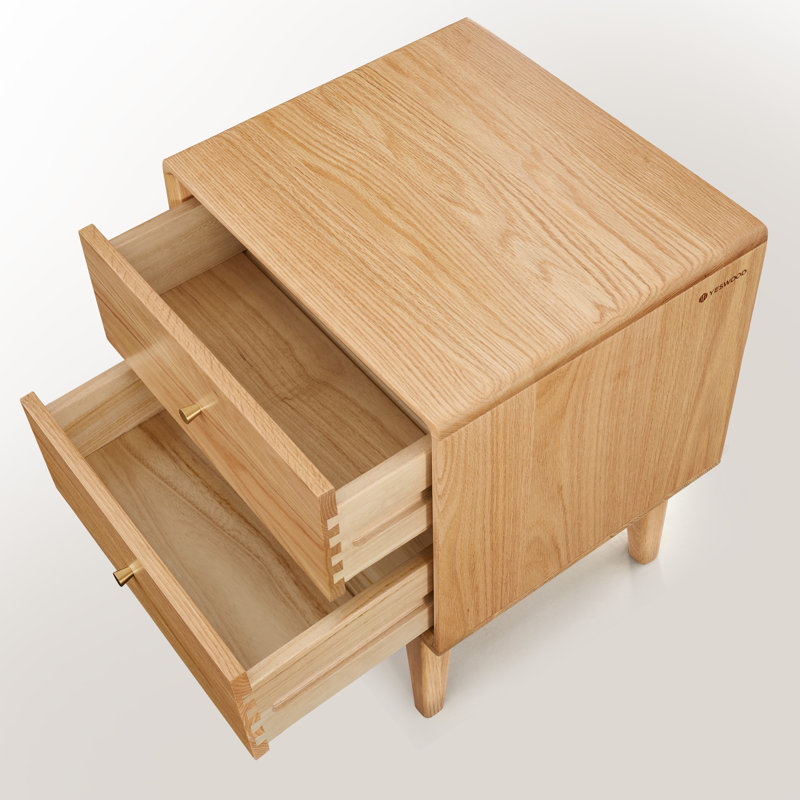 Table de chevet basse et étroite en chêne massif 19,7 po Fjord, Chêne naturel, Single