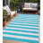 Teal and White Striped Washable Indoor Outdoor Area Rug-122845771