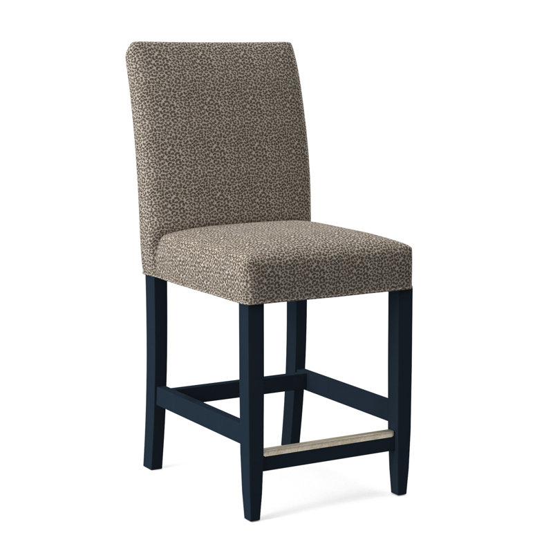 Manhattan Upholstered Stool with Solid Wood Frame, White Performance Fabric; 0851-94, Navy Finish