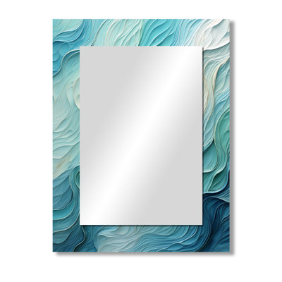 Aqua Blue And White Serenity Swirl I - Abstract Spirals Mirror, Blue Decorative Wall Mirror, Printed Metal Art