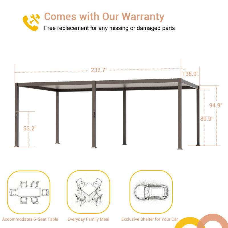 Metal Pergola with Louver, 12 ft x 20 ft