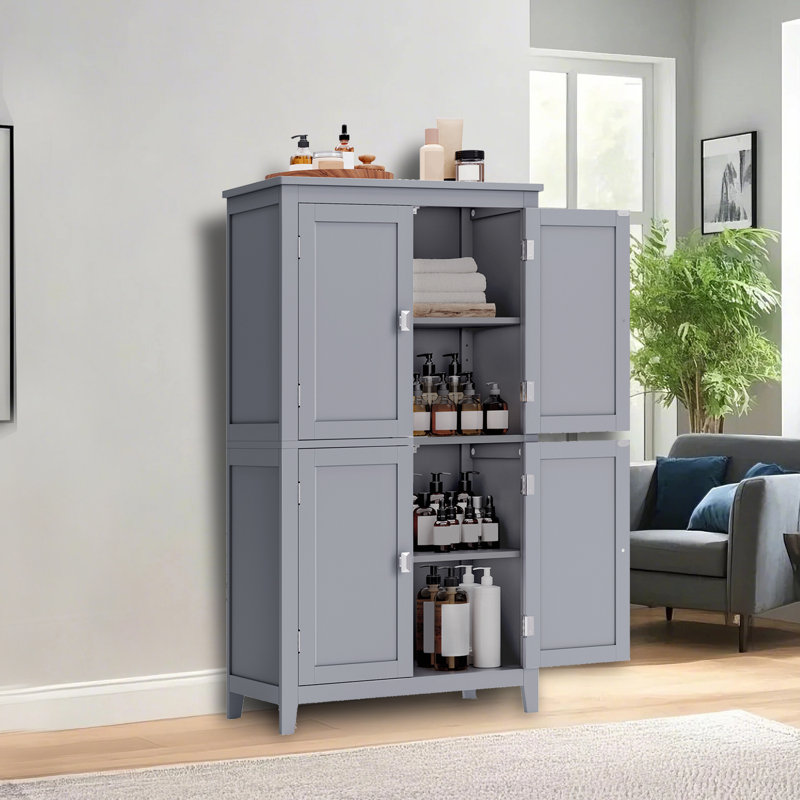 Arhavi Bathroom Floor Storage Cabinet, Bathroom Storage Unit, Freestanding Cabinet With 4 Doors