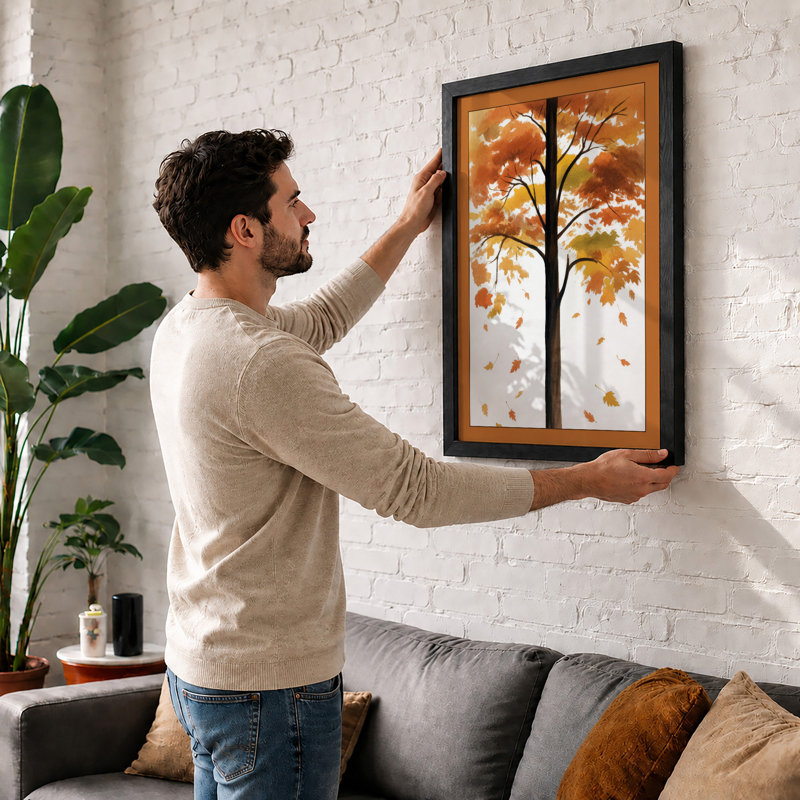 Autumn's Drift Botanical - Framed Print, A4 - 29.7 x 21.0 cm, Walnut