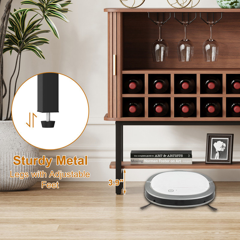 Wine Bar Cabinet with Storage, Fluted Liquor & Coffee Bar Cabinet with Sliding Tambour Door,Wine Rack and Glass Holder, Buffet Sideboard for Home Kitchen Living Dining Room