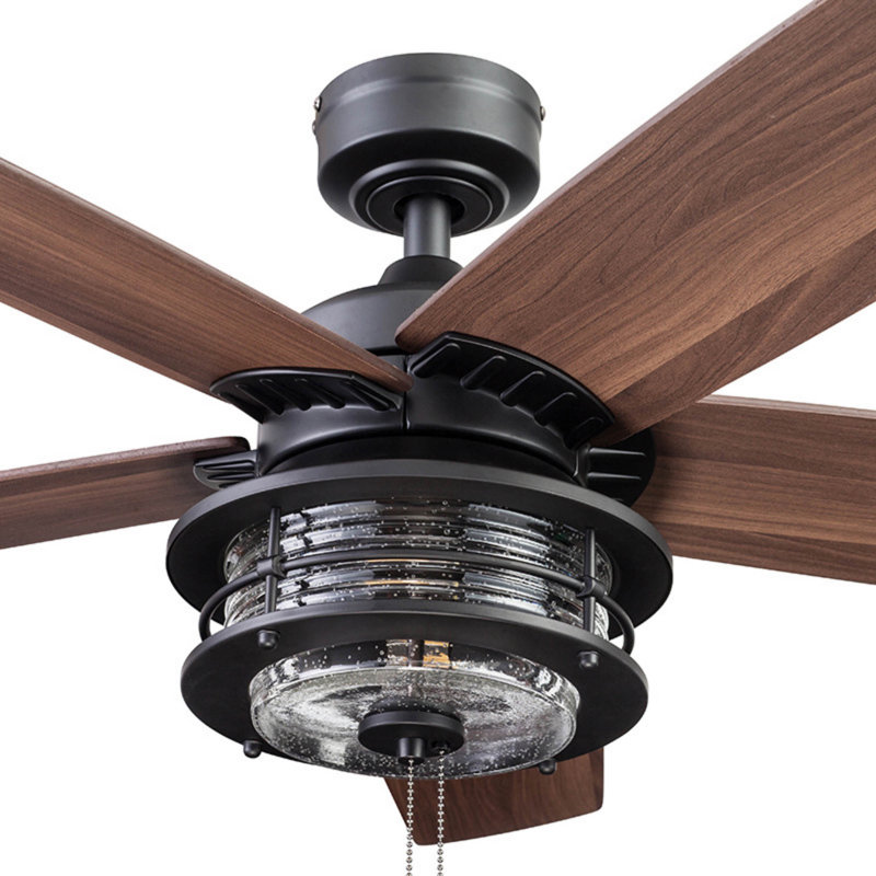 52" Matte Black Farmhouse Ceiling Fan with Reversible Blades and Light