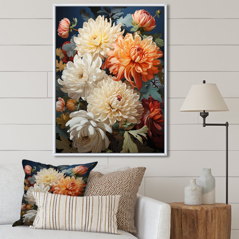 Collage d'automne Yareily Chrysanthemums I, H 44 po x l 34 po x P 1,5 po, Cadre flottant blanc