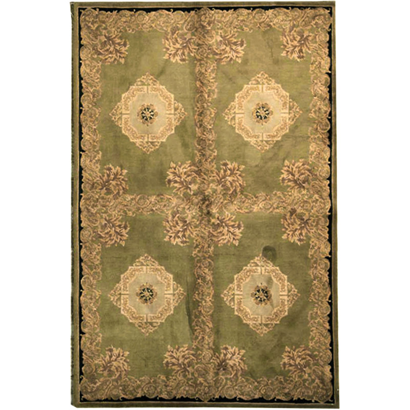 Hand-Knotted High-Quality Green Area Rug, Rectangle 5'9" x 8'9"