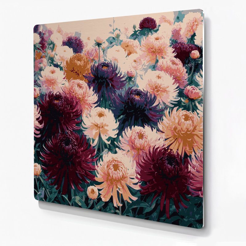 «Botanical Chrysanthemums», art mural en métal brun, H 12 po x l 12 po