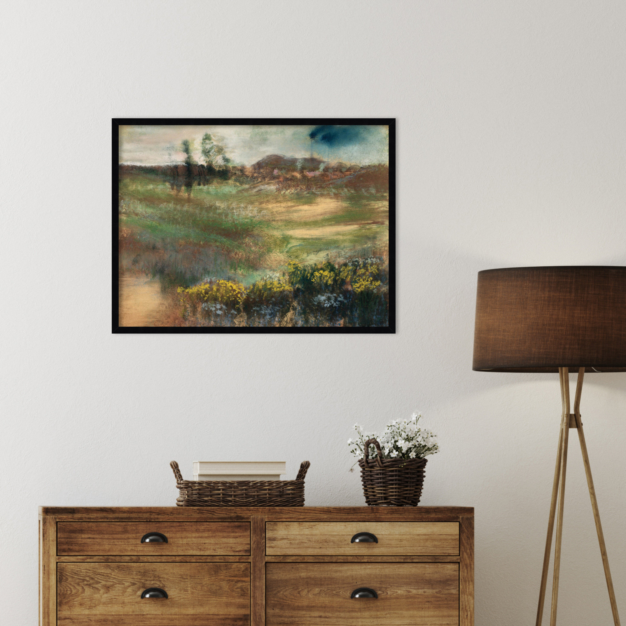 Edgar Degas's Landscape With Smokestacks 1890 by The Art Institute Of Chicago, 25" H x 33" W, Black Framed
