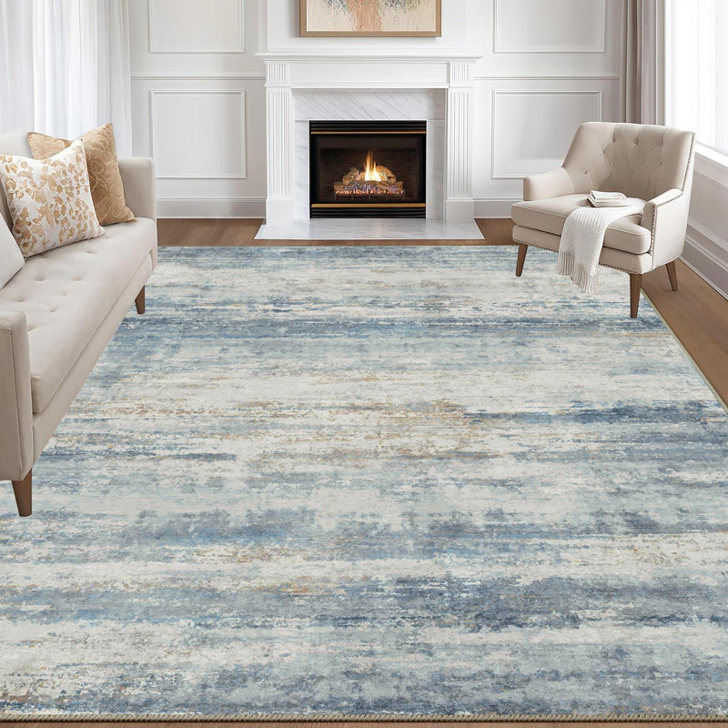 Tapis bleu abstrait Licia, Rectangle 7 pi 9 po x 9 pi 9 po