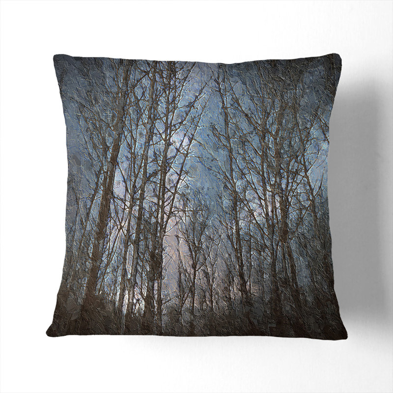 Bare Trees At Twilight In Abstract Square Throw Cushion, 55 x 55 cm, White