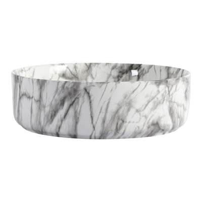 Ceramic Bathroom Above Counter Basin, Exquisite Craftsmanship, High - Temperature Fired, 15.88 Inches Deep White Grey Art Sink, Stain , Quality Glaze, 18.77 Pounds