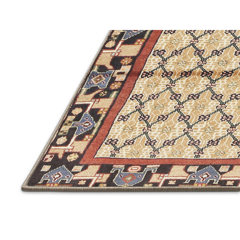 Tapis orange traditionnel/noir/jaune clair Finan, Rectangle 8 pi x 12 pi