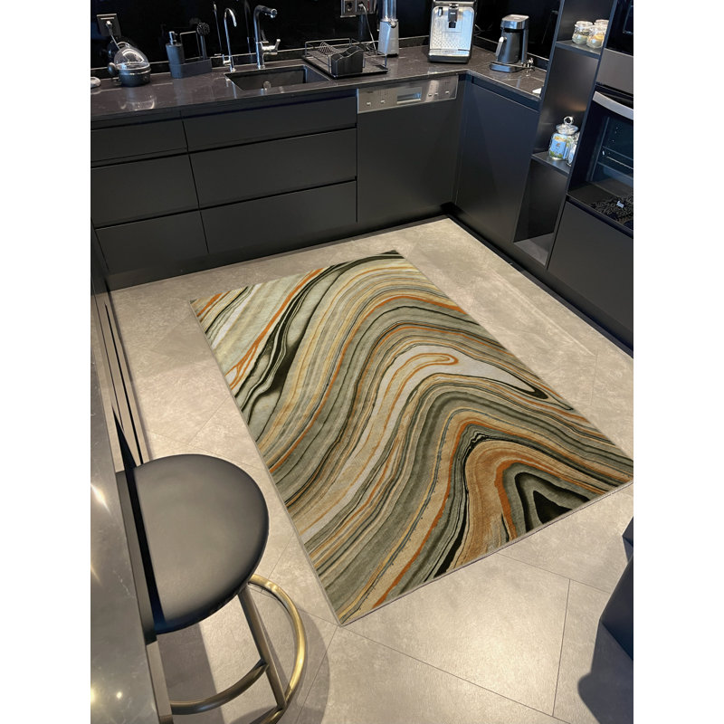 Tapis décoratif multicolore à motif abstrait ondulé Mira, Rectangle 4 pi 7,12 po x 6 pi 6,74 po