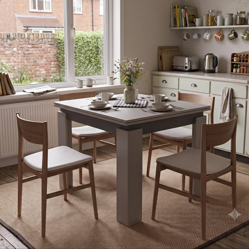Compact Extendable Dining Table, 90×75 cm, extends to 150 cm, Grey and Anthracite