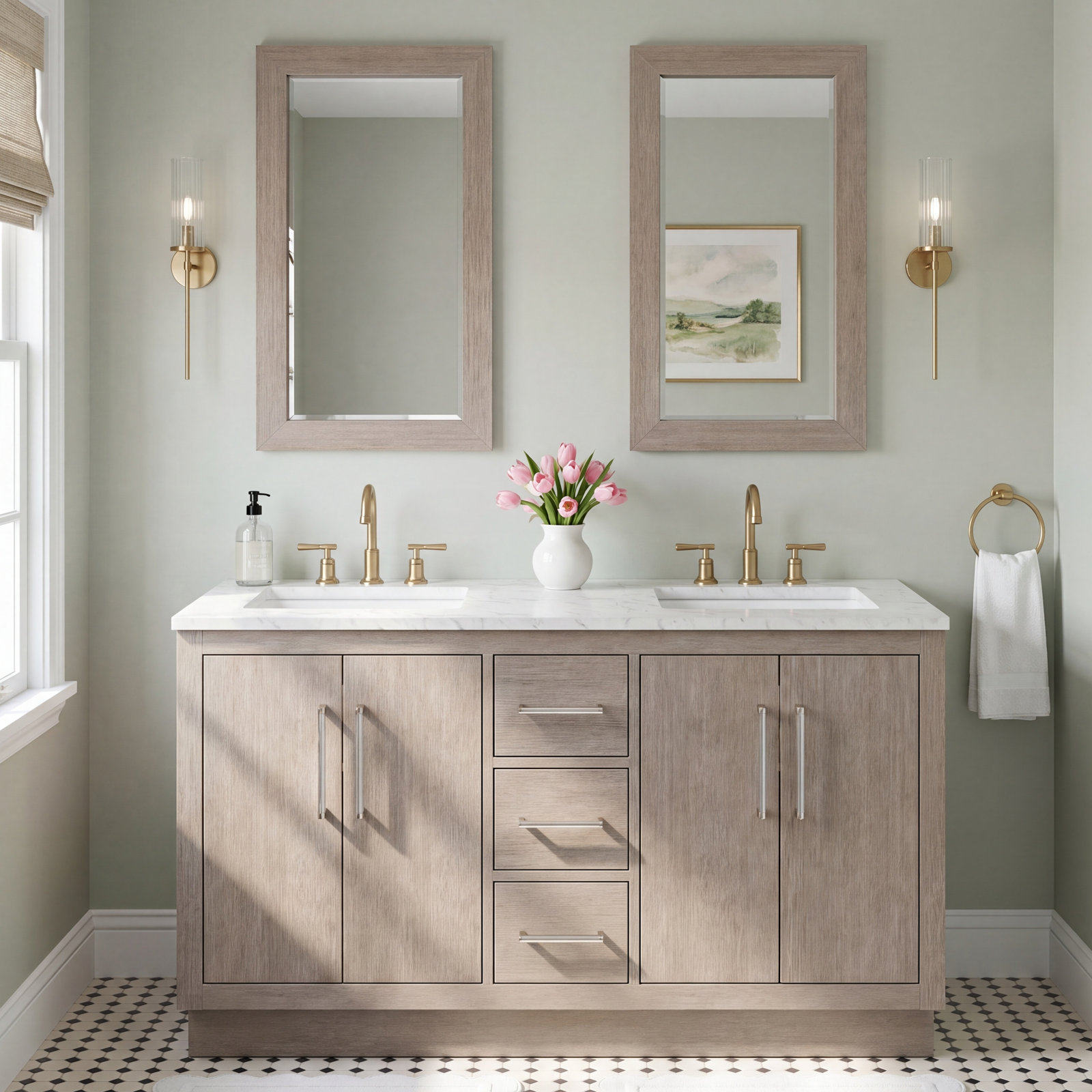 Kamila 60" Carrara Marble Double Bathroom Vanity, Chrome