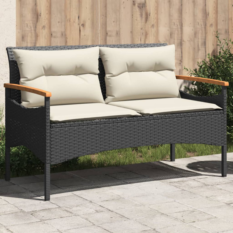 Banc de patio en polyester noir avec coussins 45,7 po x 24,6 po x 29,1 po Latitude Run®