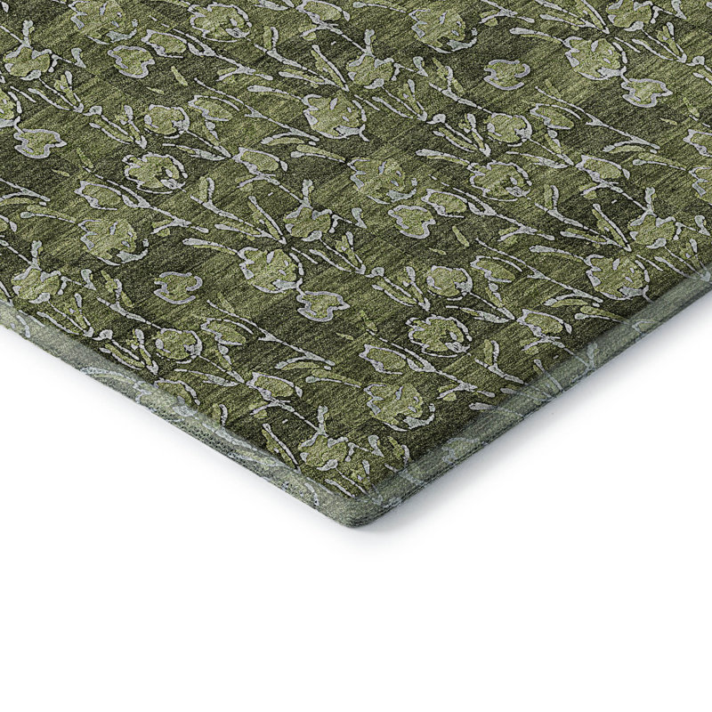 Premium Machine Washable Prisco Olive Rug, Runner 2'3" x 7'6"