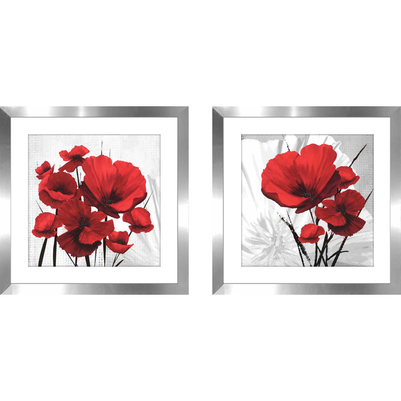 Gros coquelicots rouges - ensemble de 2 reproductions encadrées, H 16,5 po x l 33 po x P 1 po, Blanc