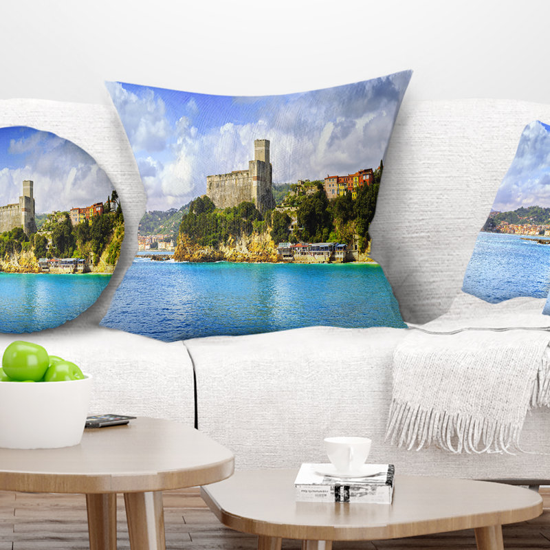 Coussin de panorama seascape lerici village, 16 po x 1 po, Coussin décoratif