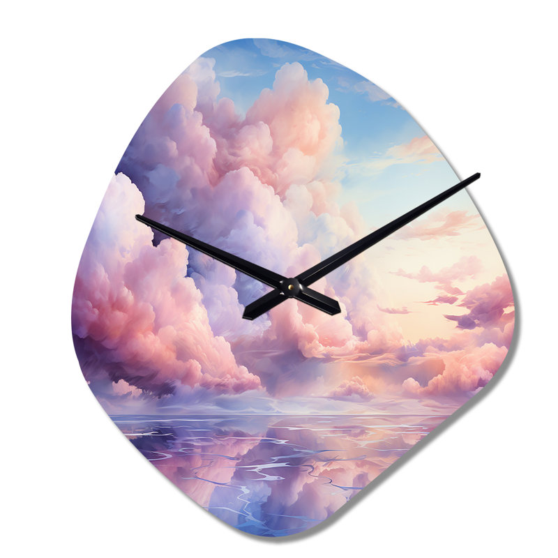 Horloge murale asymétrique Koval rose et bleu ciel pastel III, Petit