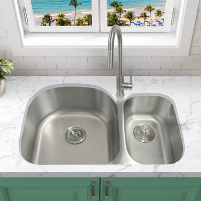 KBFmore Classic 32 Inch 18 Gauge 7030 Undermount Double Bowl Stainless Steel Kitchen Sink -  UD113L