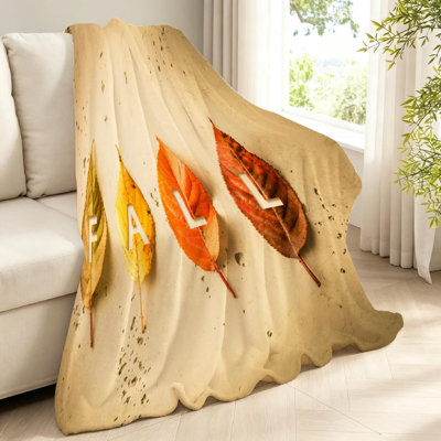 Jeté en flanelle orange très doux, imprimé d'automne à quatre faces