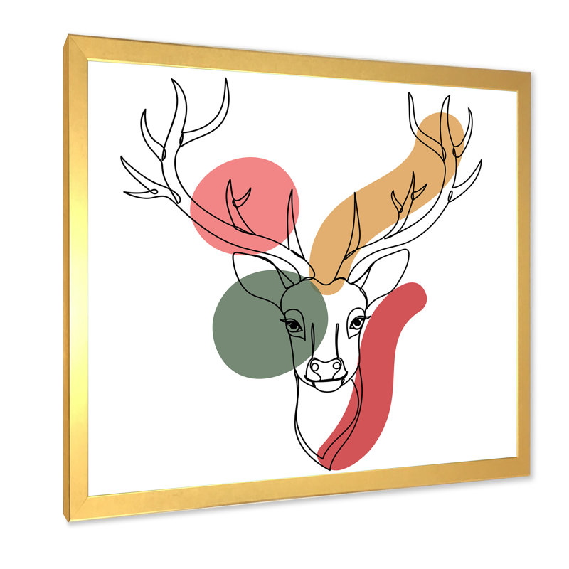 Minimalisme Christmas Deer Earth Tones - reproduction d'art sur toile, H 36 po x l 36 po x P 1,5 po, Cadre doré