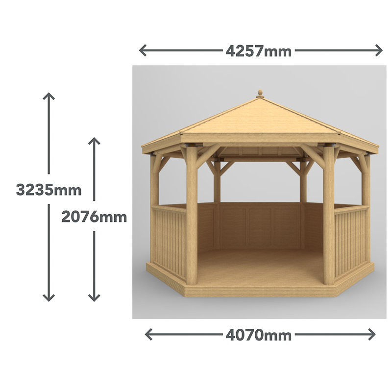 4.5 x 4m Solid Wood Gazebo, Country Thatch/Cream Roof Lining