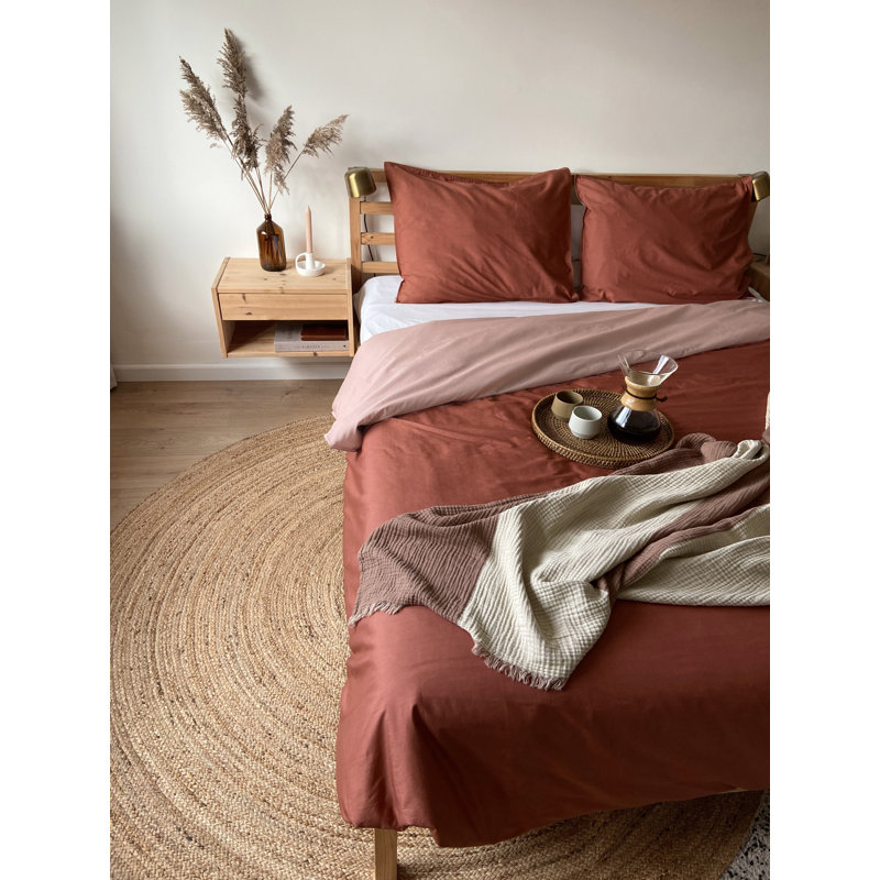 Solid Colour Duvet Cover Set with Pillowcases, 155 x 220cm Duvet Cover + 1 Pillowcase, Orange