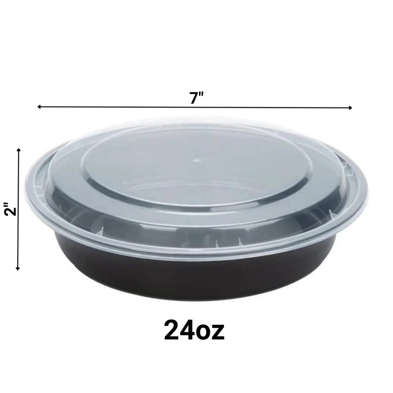 Dixil 24oz Black Meal Prep/ Bento Box Disposable Container with Clear Lid