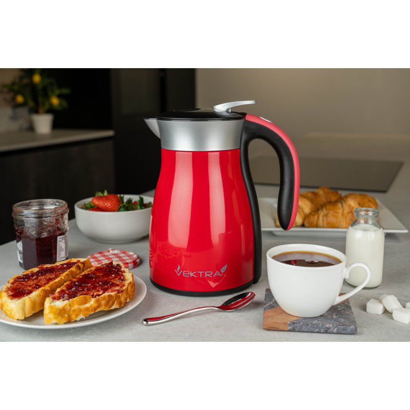 Vacuum Insulated Electric Kettles Vacuum Insulated Eco Friendly Easy Pour Kettle 1.5, 1.2, 1.7 Litre, Red, 1.8 Quarts