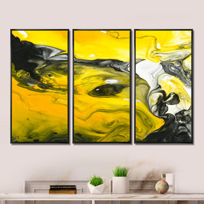 " Yellow, White And Black Hand Painted Marbled Acrylic " 3 - Pieces