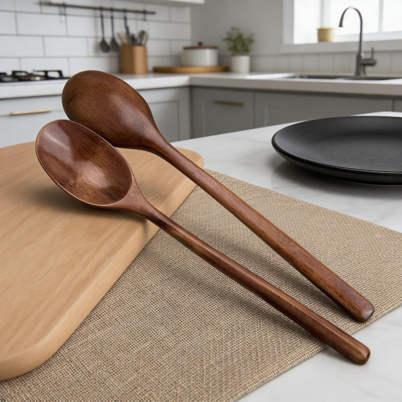 6-Piece Natural Wooden Spoon Set For Cooking And Serving, 9-Inch Long Handle Wood Soup Spoons, Eco-Friendly Kitchen Utensils For Daily Use