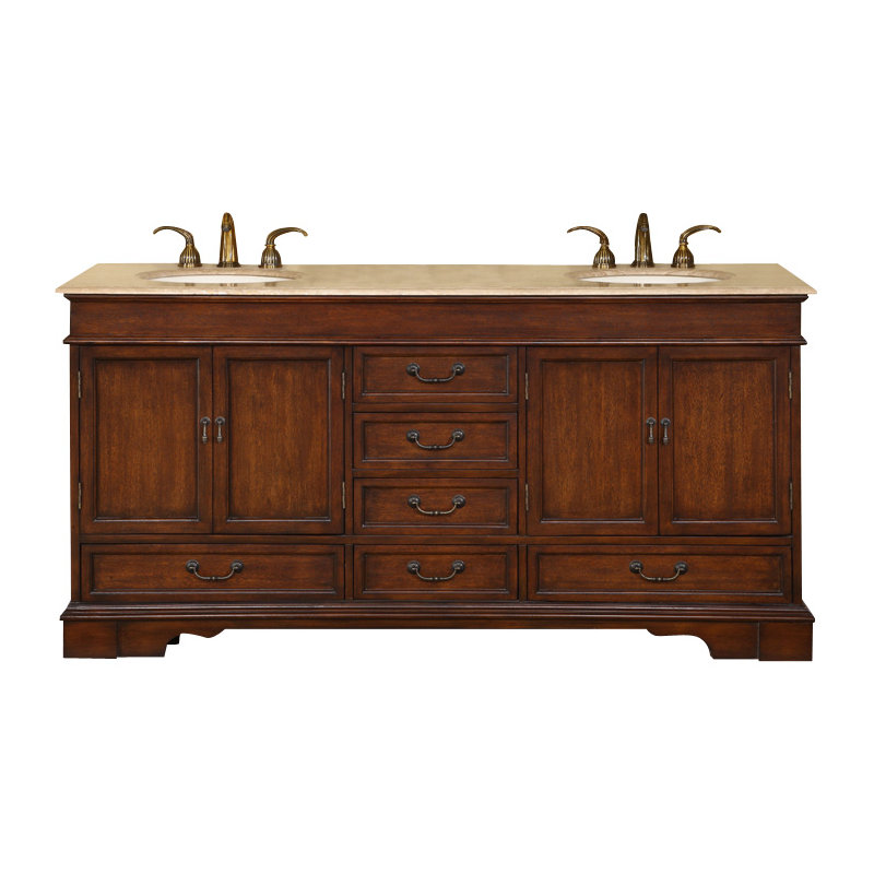 Ensemble de meuble-lavabo double 72 po Alberga, Pierre granite baltique brune