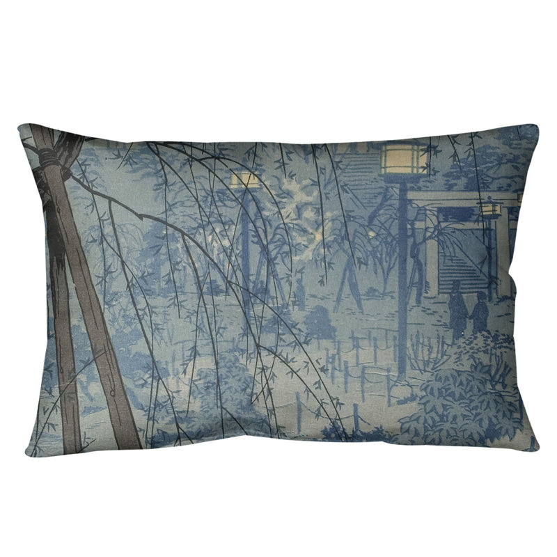 Coussin Misty Evening at Shinobazu Pond, Bleu, Faux lin