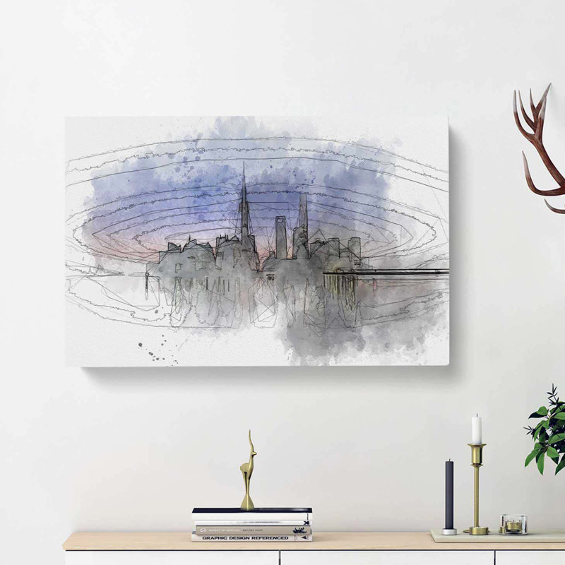 Evening Reflections Of Shanghai In Abstract - Wrapped Canvas Print, 40cm H x 60cm W x 3cm D