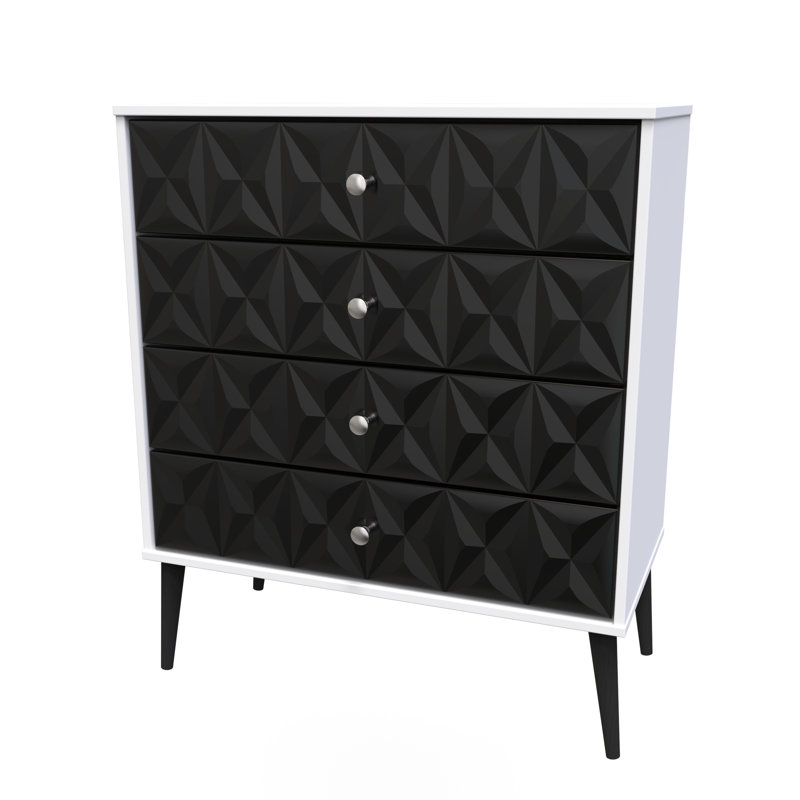 Fully Assembled Herma 4 - Drawer Chest of Drawers, Deep Black/White