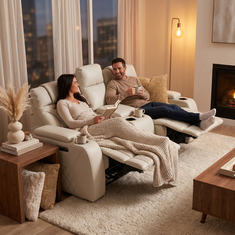 Causeuse inclinable et respirante en polyuréthane 73 pouces avec haut-parleurs Bluetooth et accoudoirs de rangement Swiss