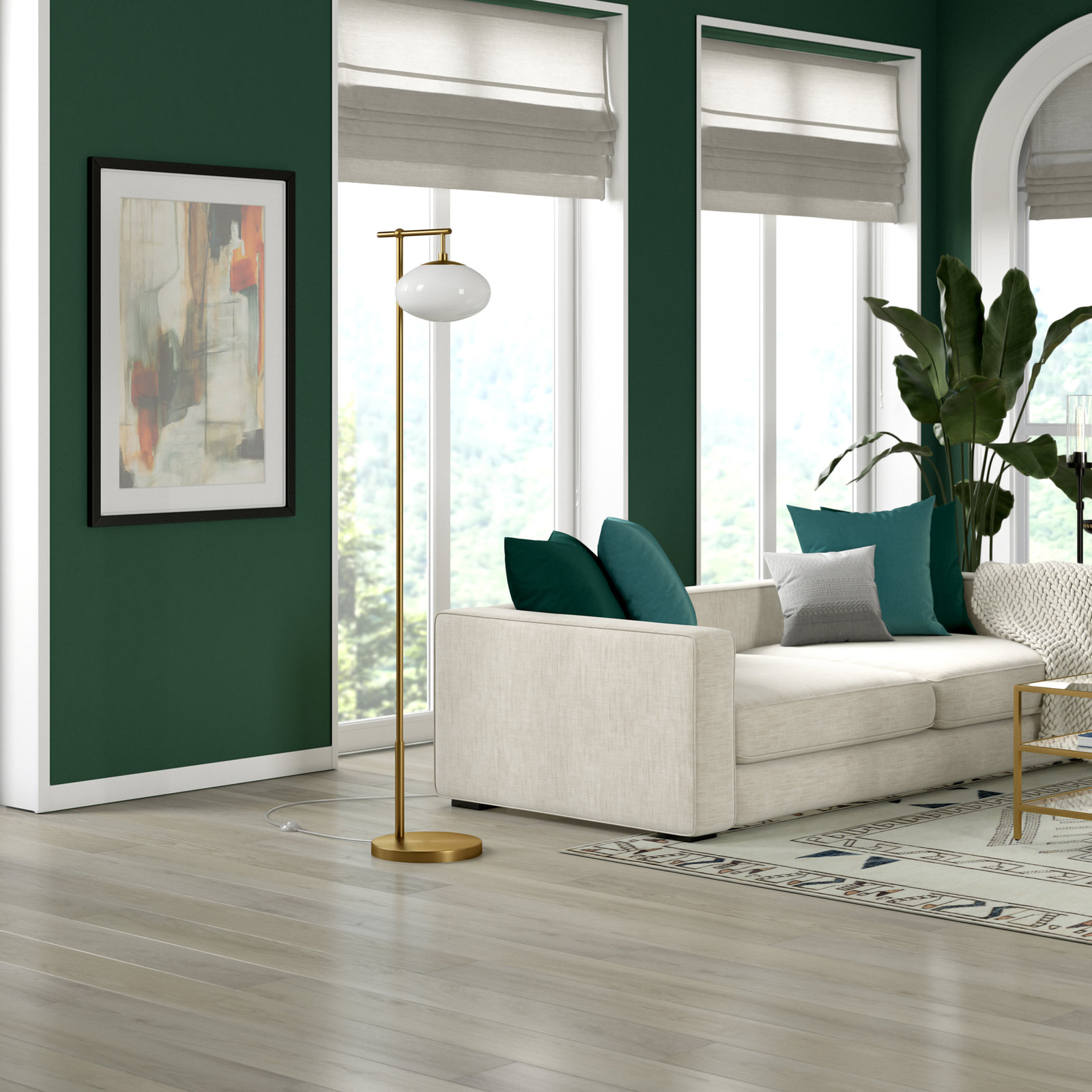 Nula 67.75'' Floor Lamp, Brushed Brass, White